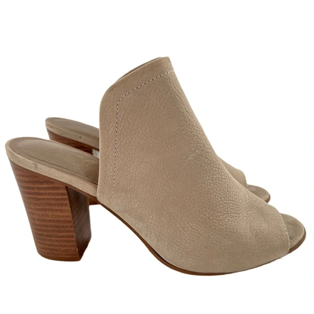Sbicch womens ankle booties size 9 beige nubuck leather slip on mules